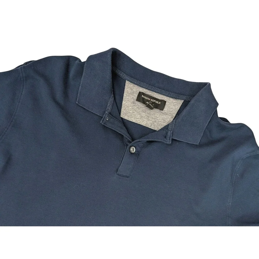 Banana Republic Navy Blue 1/4 Button Short Sleeve Dress Polo Mens XL